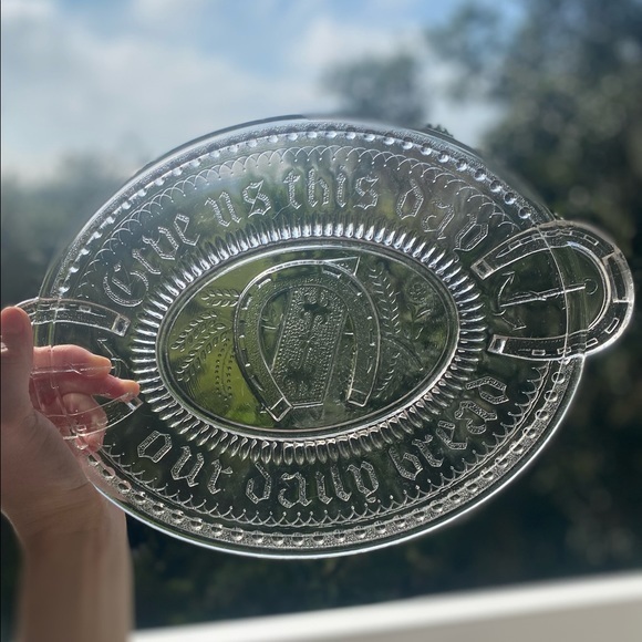 1881 EAPG Adam's Horseshoe "Give Us This Day Our Daily Bread" Handled Platter - Picture 1 of 7